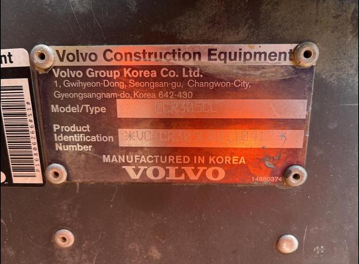 Used 2014 Volvo ECR305CL Tracked Excavator with Hydraulic Thumb