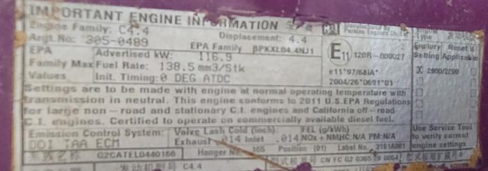 Used 2011 Cat C4.4 Skid Mounted Engine