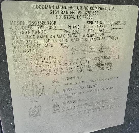 Used Goodman GSC Series Split System Air Conditioner