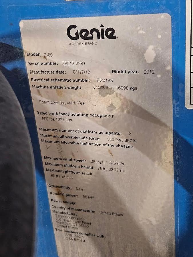 Used 2012 Genie Man Lift 