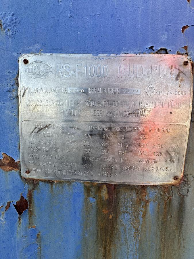 Used 2012 RS-F1000 Mud Pump
