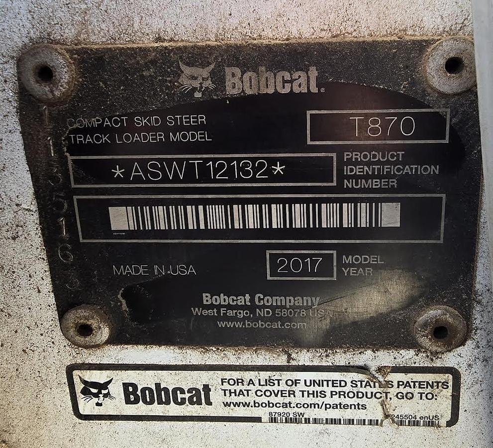 Used 2017 T870 Bobcat Skid Steer