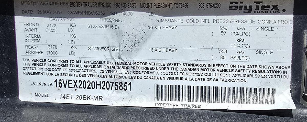 Used 2017 Big Tex Heavy Duty Tandem Axle Equipment Trailer