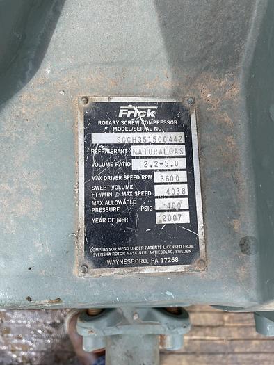 Used 2007 Frick Rotary screw compressor SGCH3515