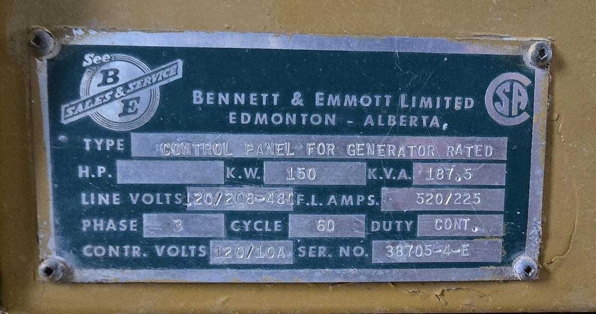 Used Brown Boveri Canada 150 Kw Generator