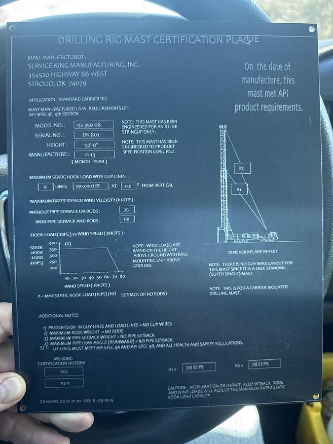 Used 2015 Service King SK 775 Drilling Rig
