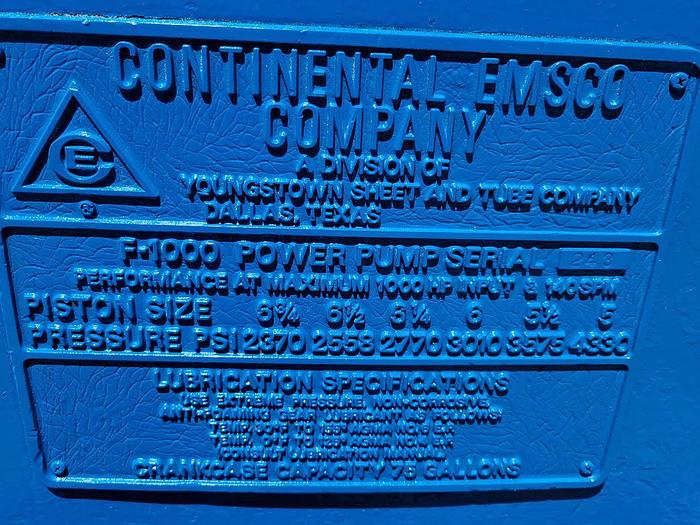 Used Skid Mounted Continental EMSCO F-1000 Triplex Mud Pump