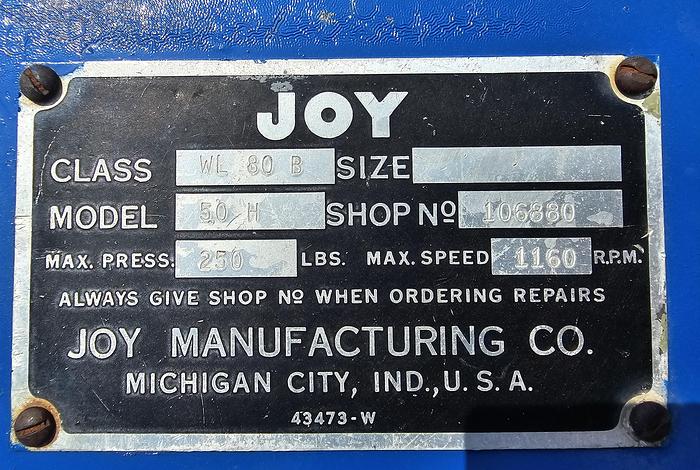 Used Joy 50 HP Class WL 80 B Compressor
