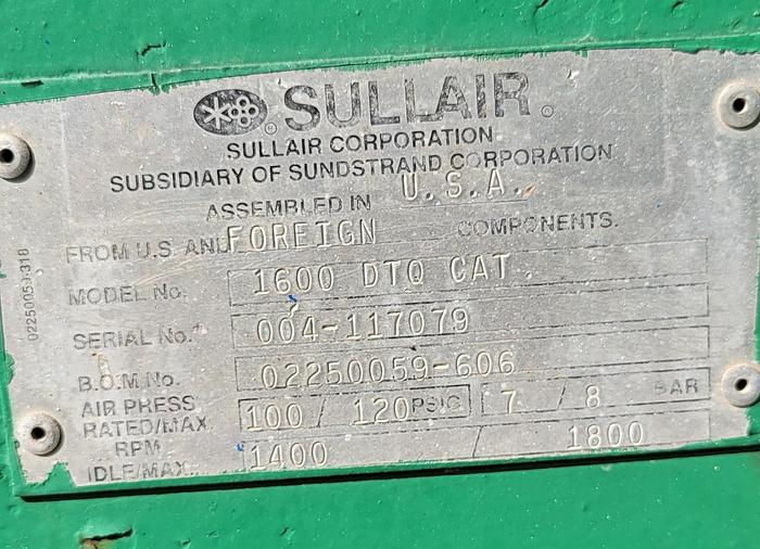 Used Sullair 1600 CFM Air Compressor