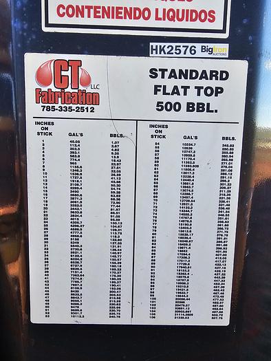 Used 2011 CT Fabrication Stand Flat Top Mobile 500 BBL 21000 Gallons