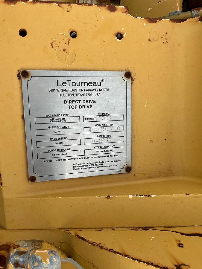 Used 2012 Letourneau Top Drive w/Skid