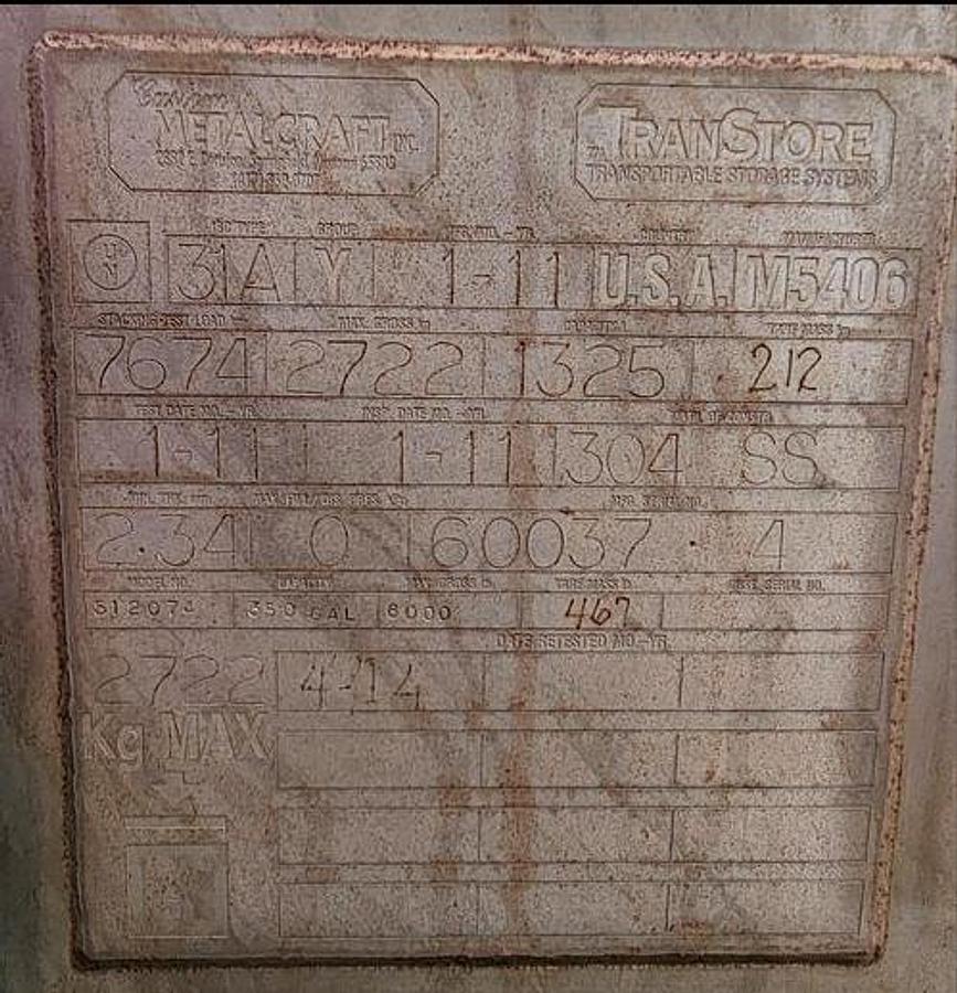 Used TranStore Stainless Steel IBC Tank - 350 Gallon