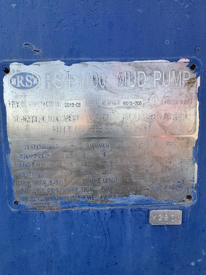 Used 2013 RS-F1000 Mud Pump