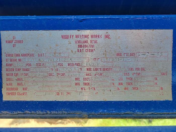 Used 2015 Worley Welding Works Chemical Transport Trailer
