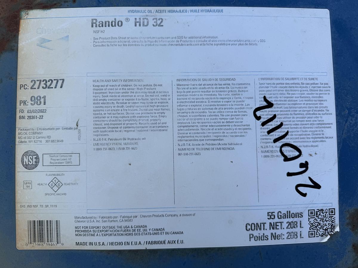 Used 55 Gallon Drum Hydraulic Oil 