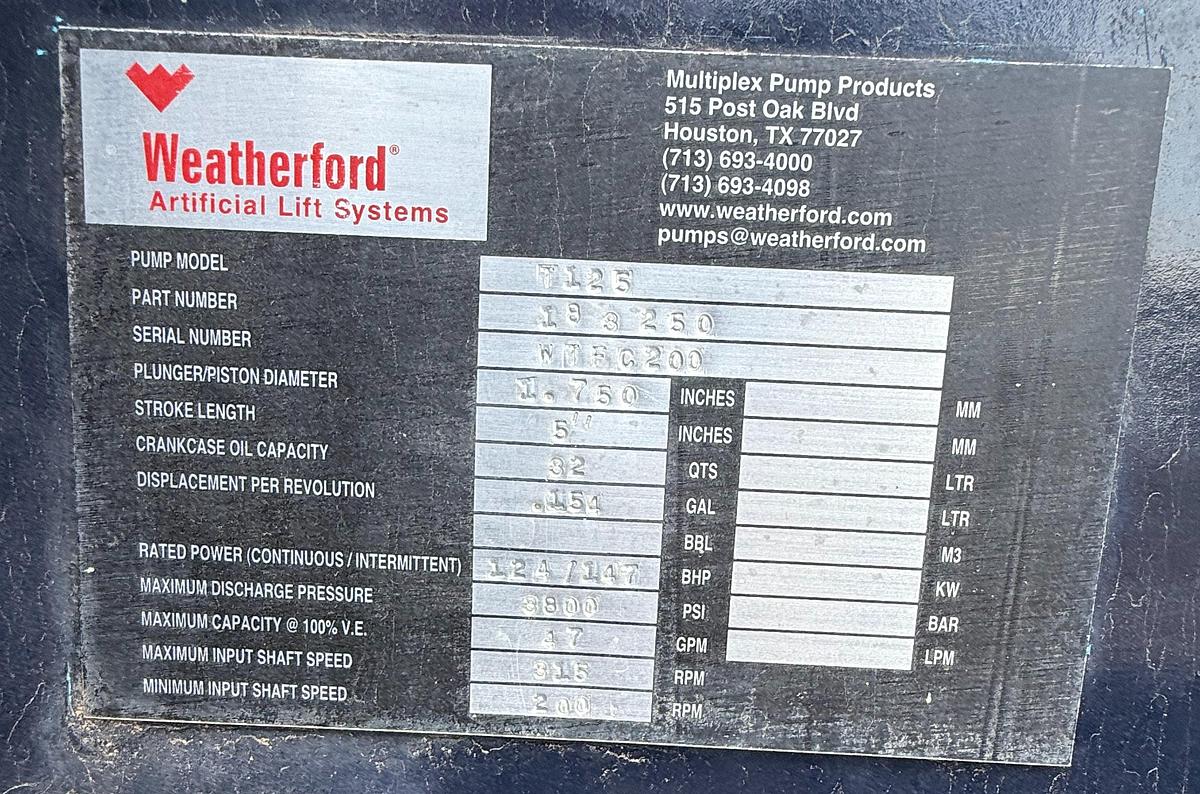 Used Weatherford T125 Triplex Mud Pump