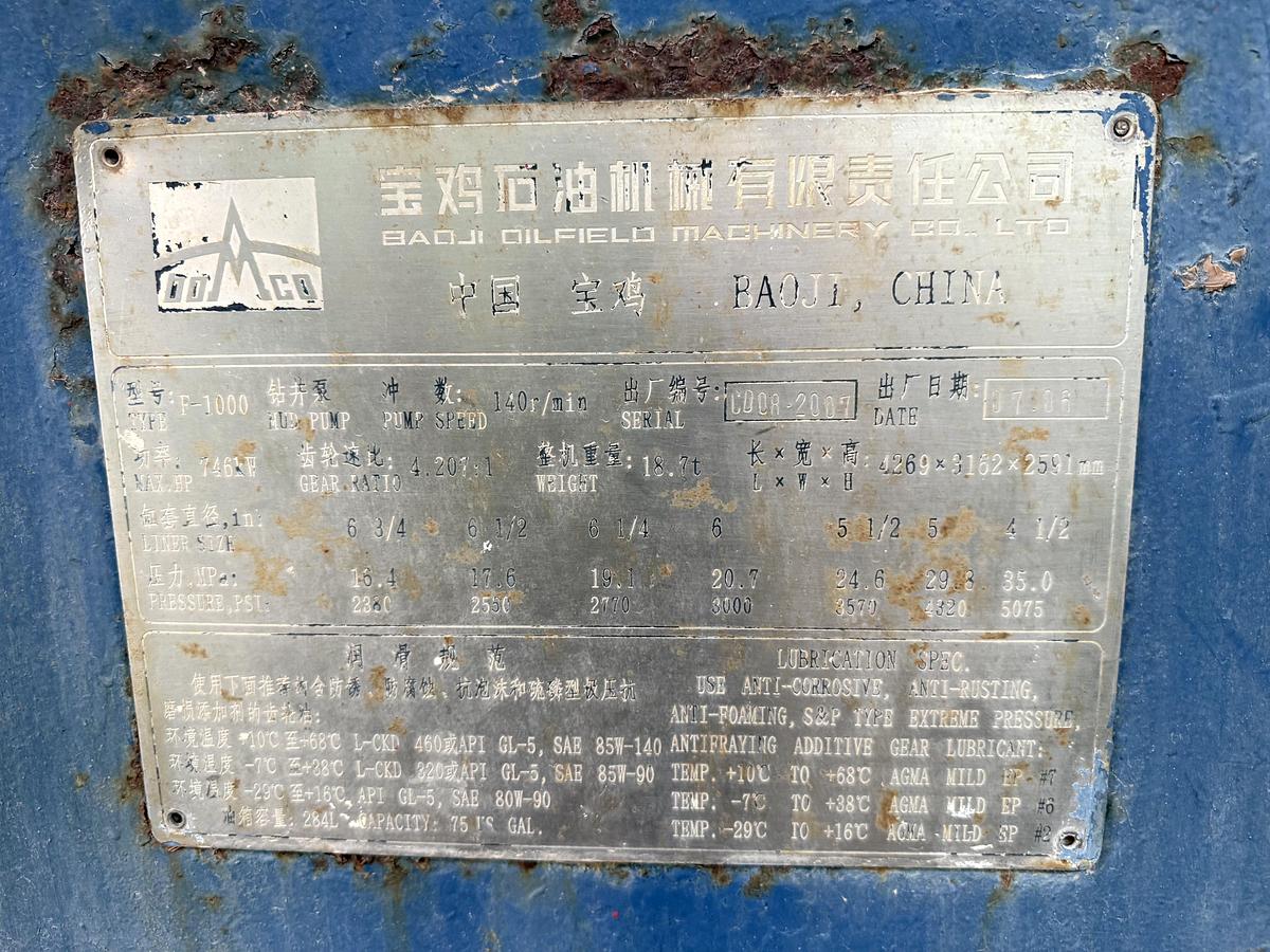 Used Bomco F1000 Mud Pump 