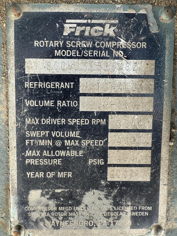 Used Frick Rotary Screw Compressor SGCH3515