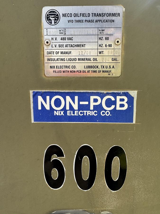 Used 2008 NECO 600 KVA oil field transformer