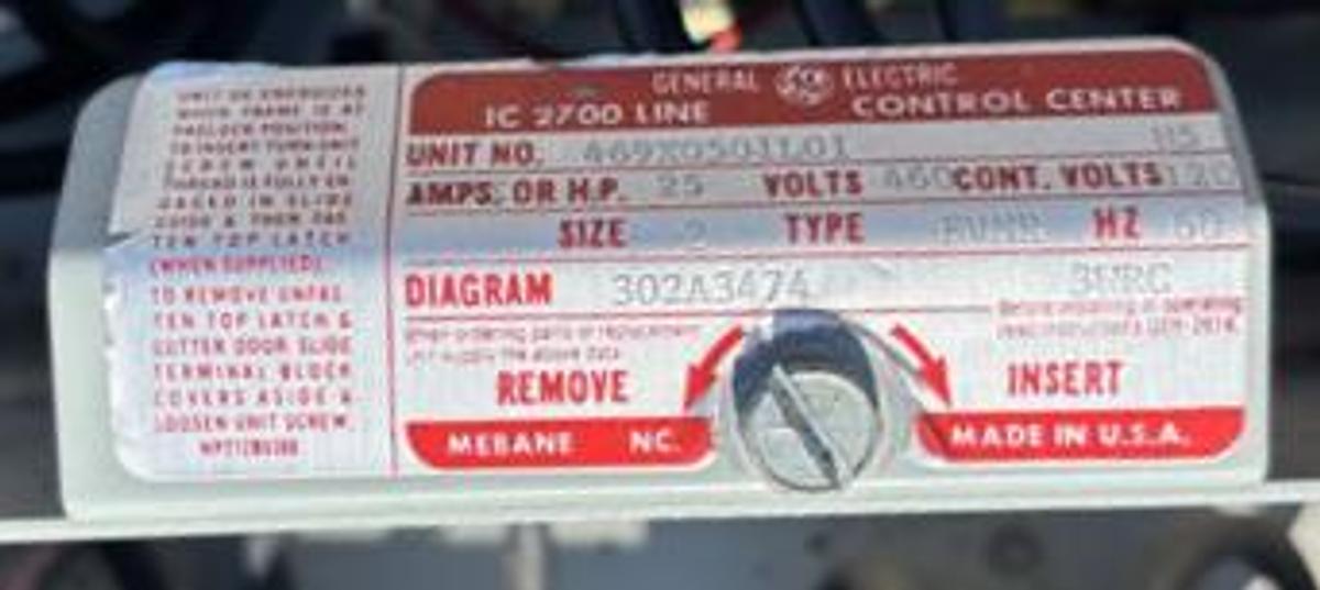 Used GE Control Panel 60 HZ, 460 Volt, Size 2, Type: FVNR