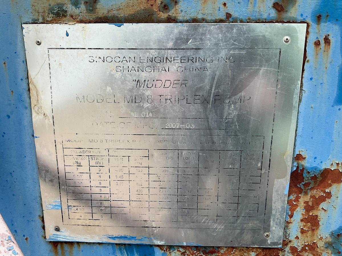 Used 2007 Sinocan MD8 Triplex Mud Pump