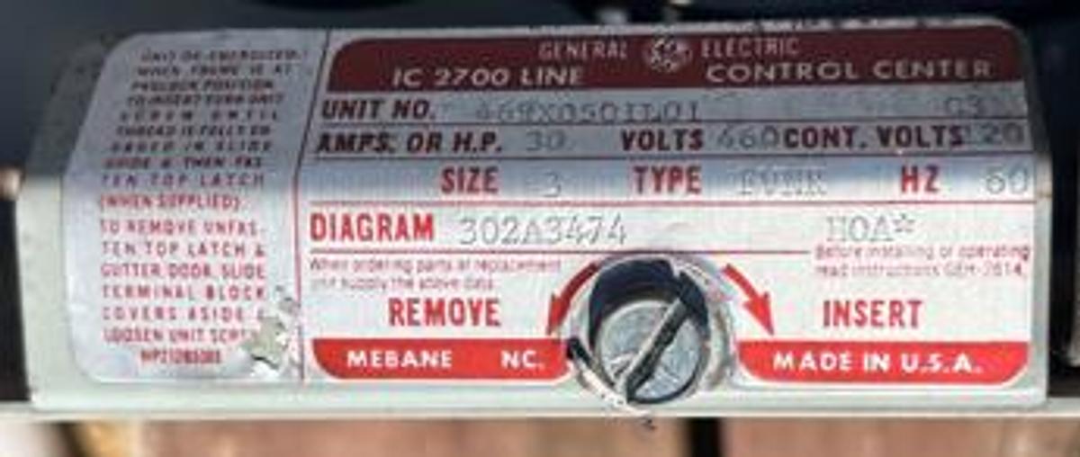 Used GE Control Panel 60 HZ, 460 Volt, Size 2, Type: FVNR (QTY4) & GE Control Panel 60 HZ, 460 Volt, Size 3, Type: FVNR