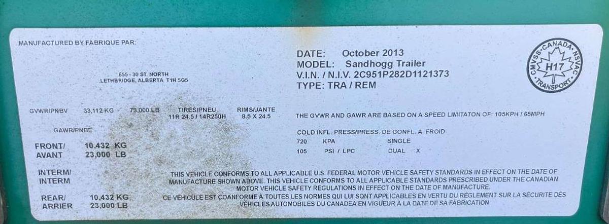 Used 2013 CHARLTON & HILL ESH-1701 T/A SAND HOGG TRAILER