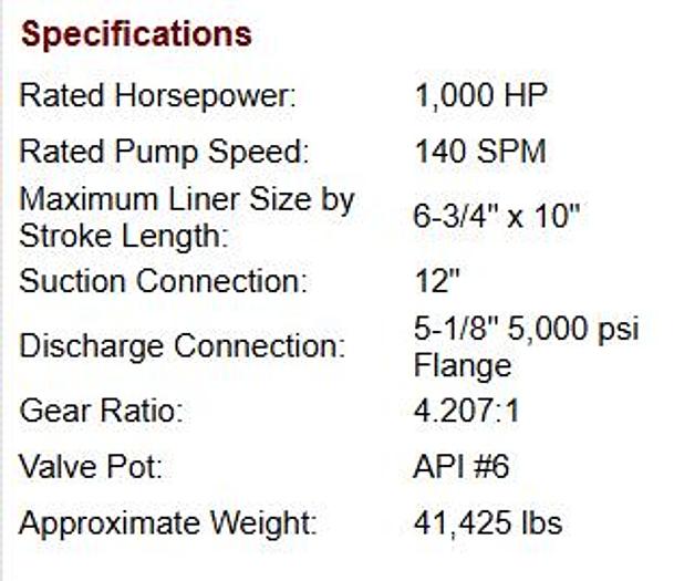Used CONTINENTAL EMSCO F-1000 TRIPLEX MUD PUMP