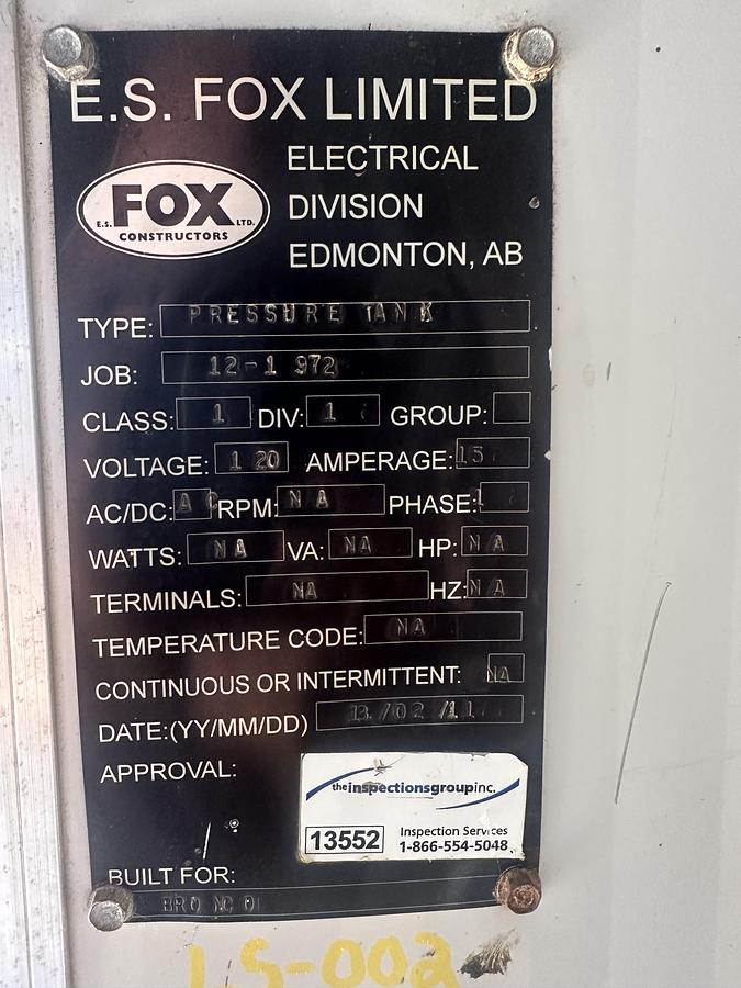 Used 2013 E.S.FOX LTD BRONCO 134 BBL PRESSURE TANK