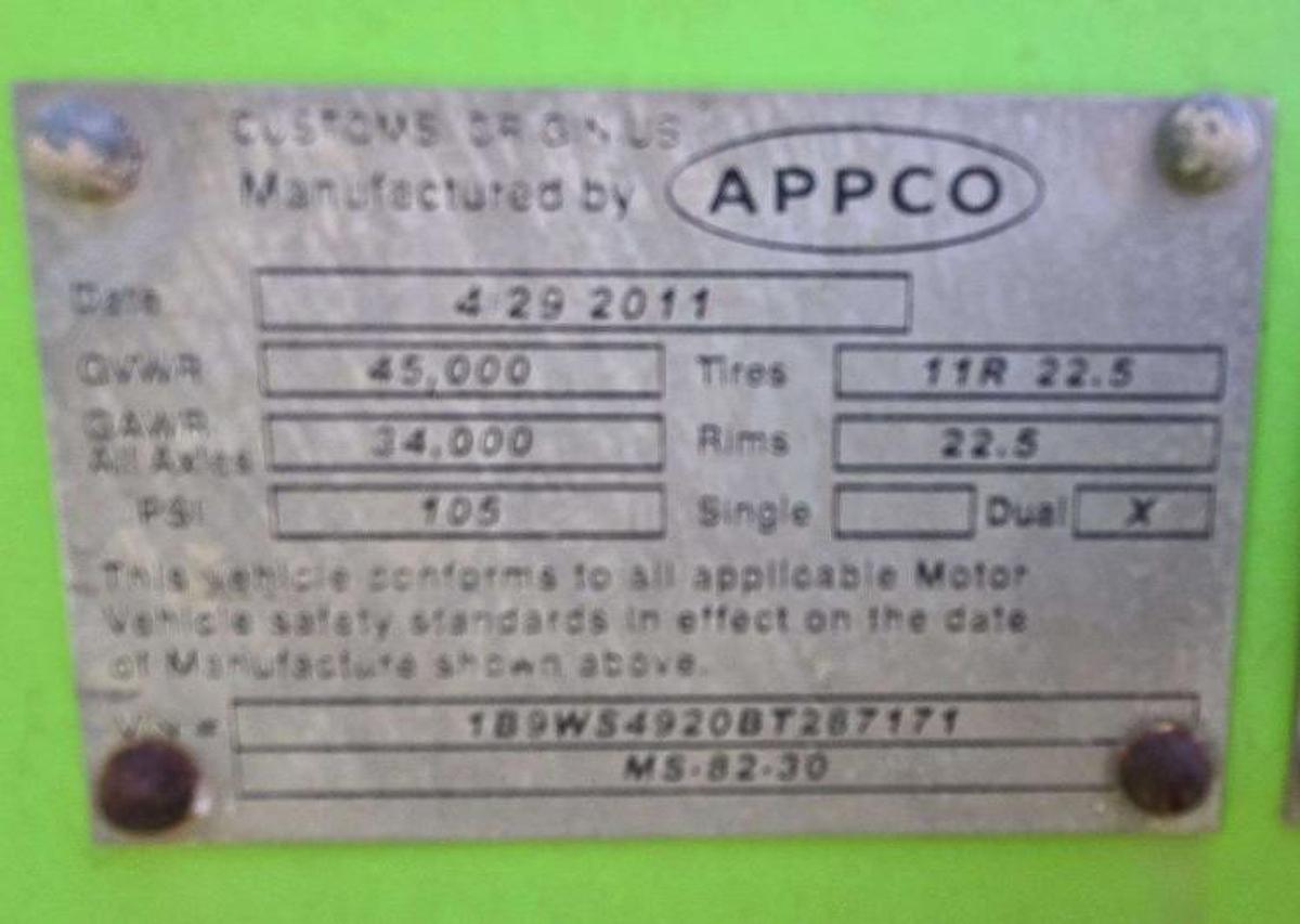 Used 2011 APPCO MS-82-30 T/A SAND CONVEYOR TRAILER