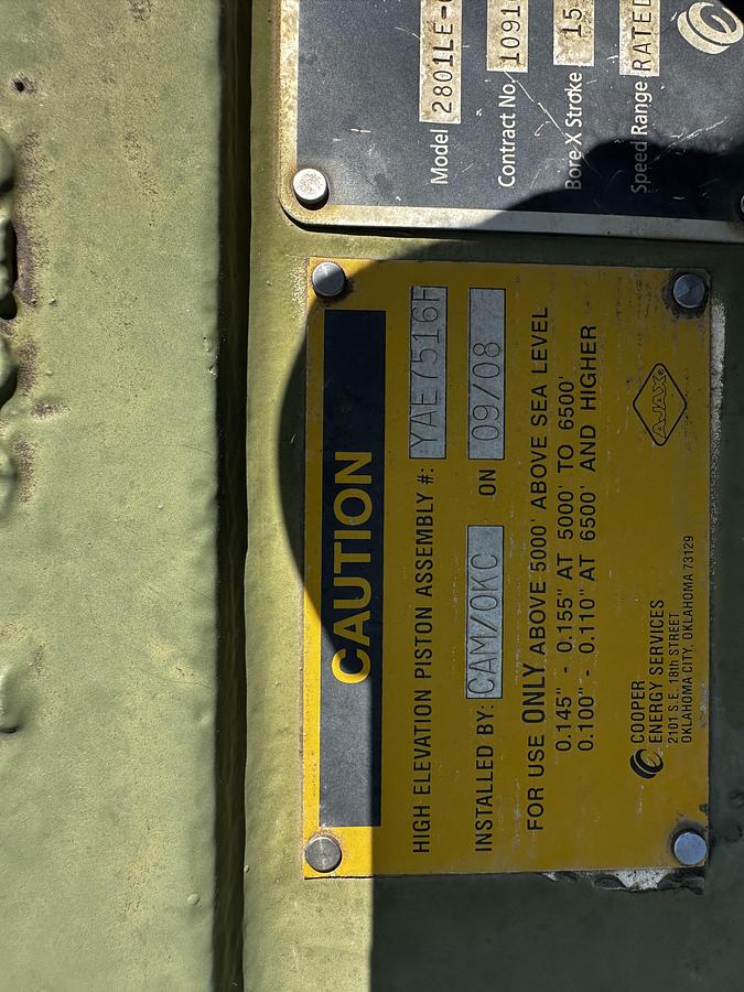 Used Ajax 2801LE-6500FT Two Stage Reciprocating Compressor