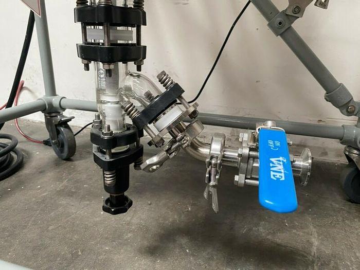 Used Sentinel Process System Skid w/ 20 L Jacketed Glass Reactor, Condenser & Mixer