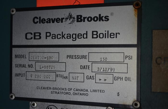 Used Cleaver Brooks 150 hp 150 PSI Steam Boiler CEW-700-150 Low Nox 150 HP