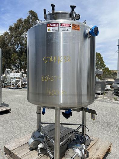 Used Reactor, 370 Gallon, 316L Stainless Steel, Jacketed, Agitated, T&C Stainless #S744632