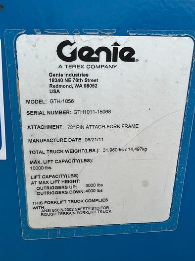 Used 2011 GENIE GTH-1056 TELEHANDLER