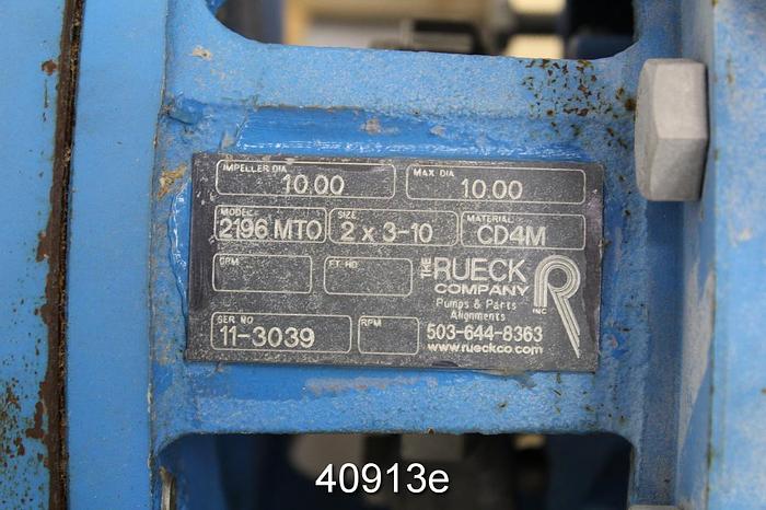 Used Rueck 2196 MTO 2x3x10, CD4M Casing, 5-Vane 10" Impeller #40913