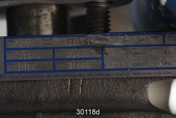 Used Neles Jamesbury 4" Hand Operated Butterfly Valve #30118