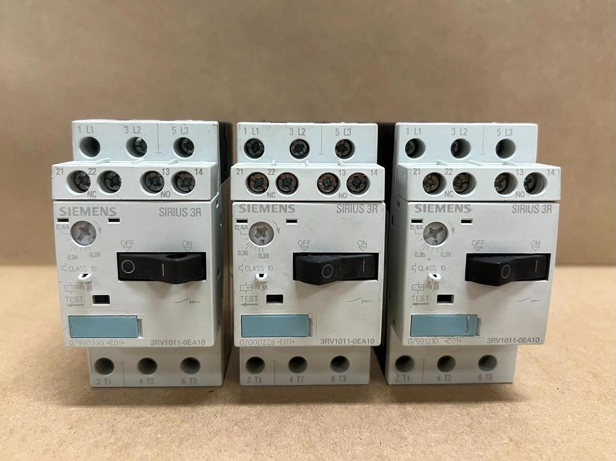 Used Siemens 3RV1011-0EA10 Sirius 3R, Class 10 Circuit Breaker - Lot of 3