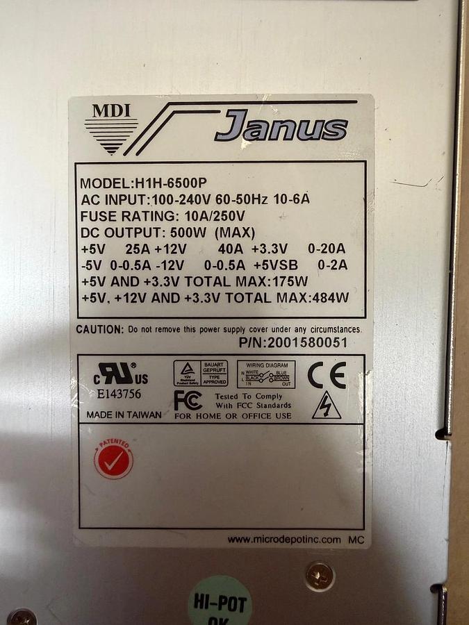 Used MDI Janus H1H-6500P Power Supply