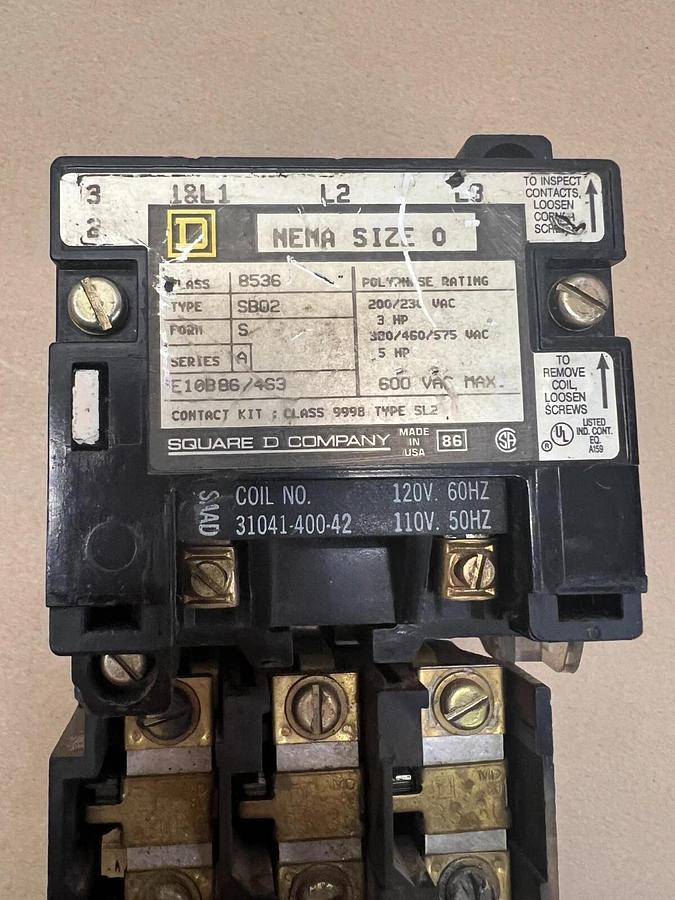 Used Square D 8536 Type SB02, Form S NEMA Size 0 Starter