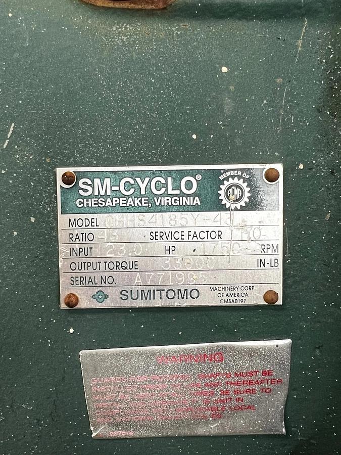 Used Sumitomo Cyclo CHHS4185Y-43 Speed Reducer/Gearbox Ratio 43:1 Output Torque 33000