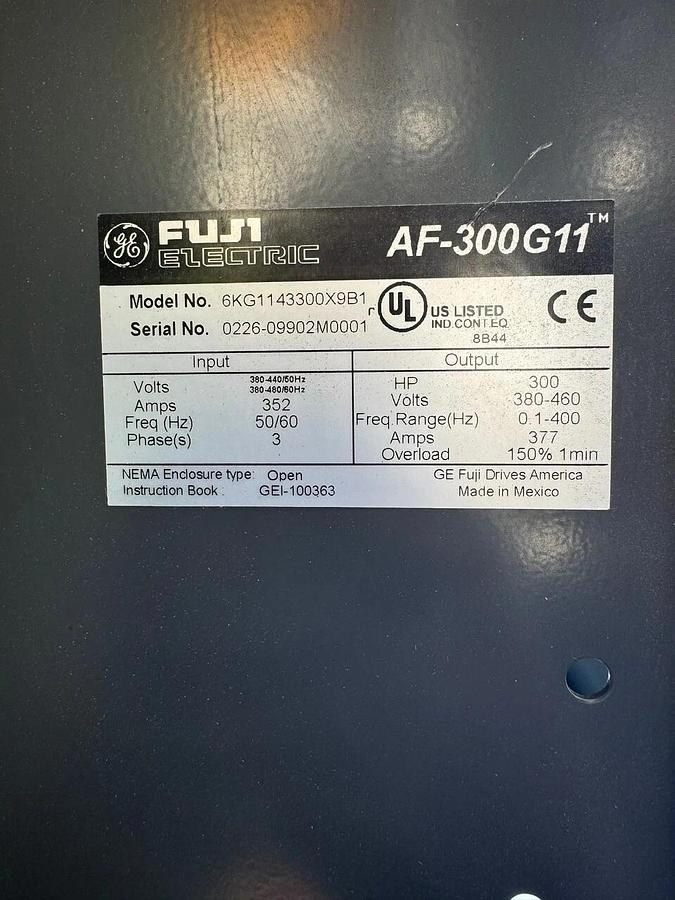 Used General Electric/ Fuji Electric 6KG1143300X9B1 VFD Drive 300Hp 380-460V, 3 Phase