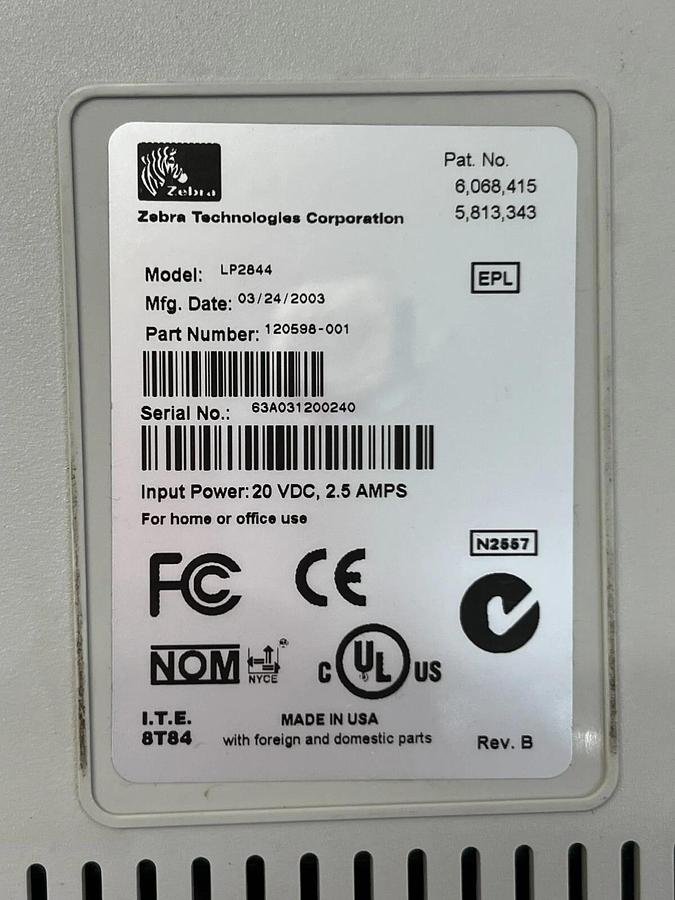 Used Zebra Technologies LP2844 Label Printer