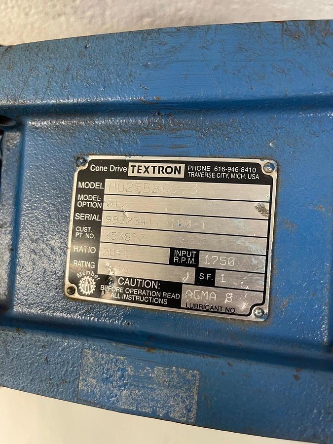Used Textron HO25B868-3, Cone-Drive, Ratio 20:1 Speed Reducer