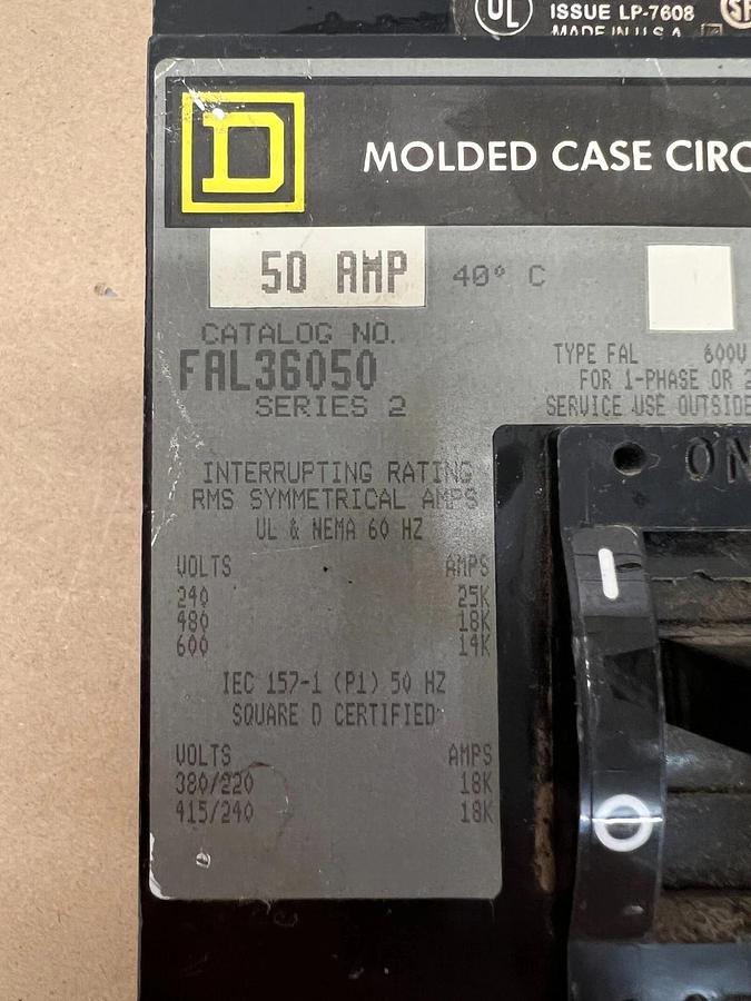Used Square D FAL36050 50A Molded Case Circuit Breaker
