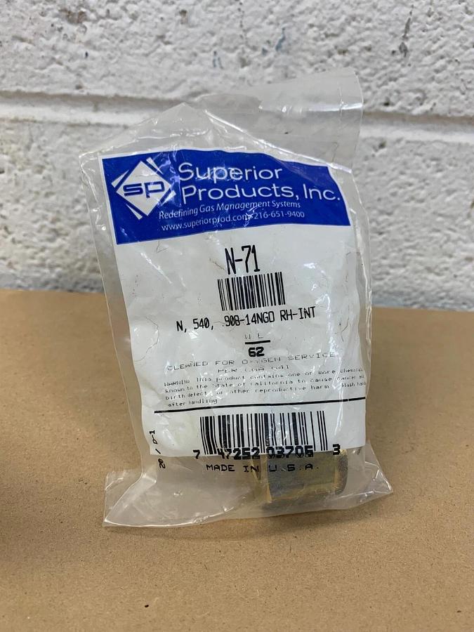 Used Superior Products Inc N-71 N 540 .908-14 NGO RH-INT Brass Nut - Lot of 2