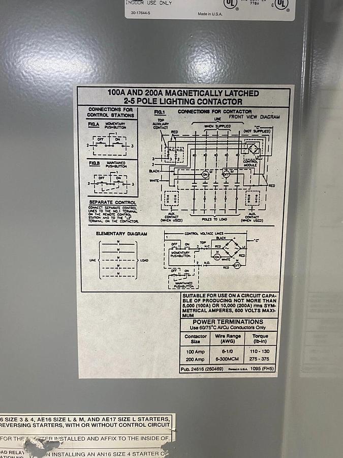 Used Eaton Cutler Hammer ECL04E1A2A Enclosure w Magnetically Latched Contactor 100A