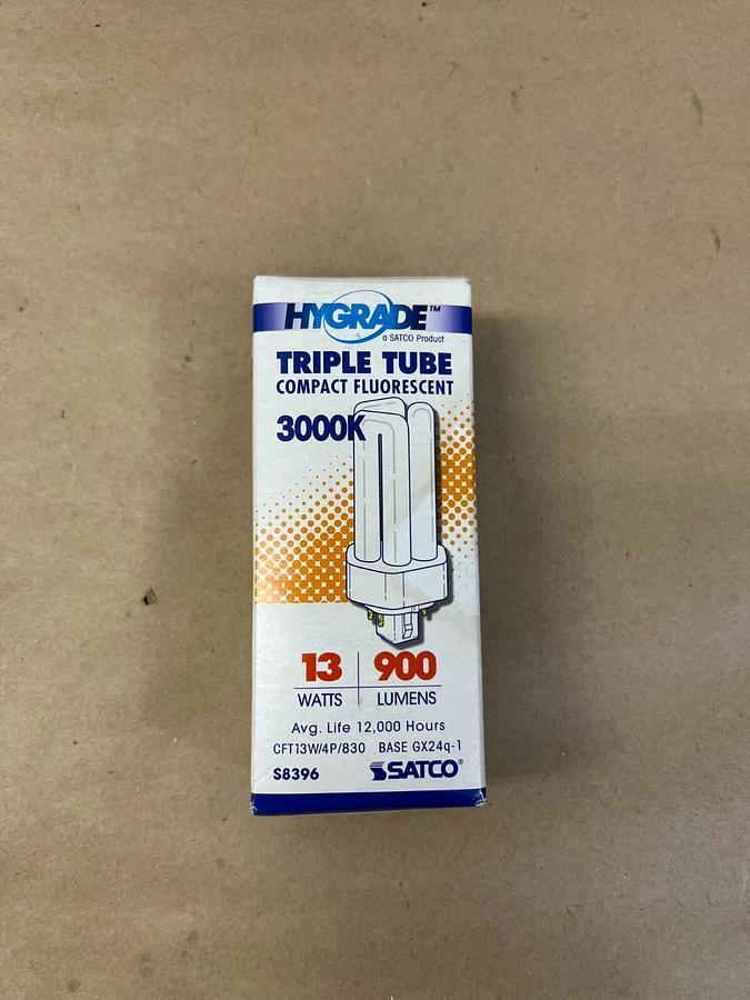 Used Hygrade by Satco S8396 Triple Tube Compact Fluorescent, 3000k, 13w - Lot of 4