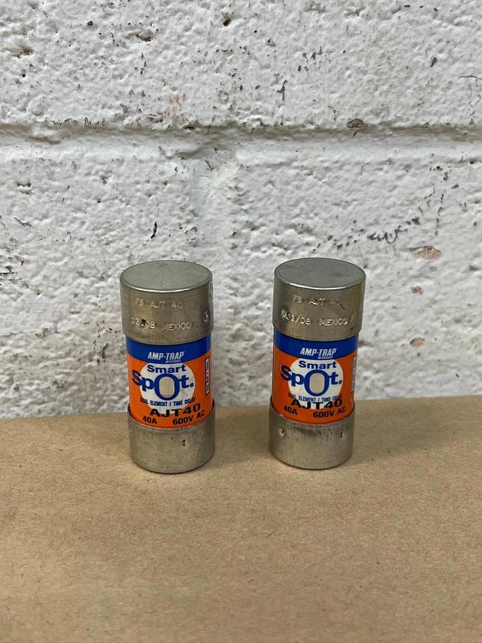 Used Ferraz Shawmut AJT40 40 Amp, 600 V. AC. Dual Element/Time Delay - Lot of 2