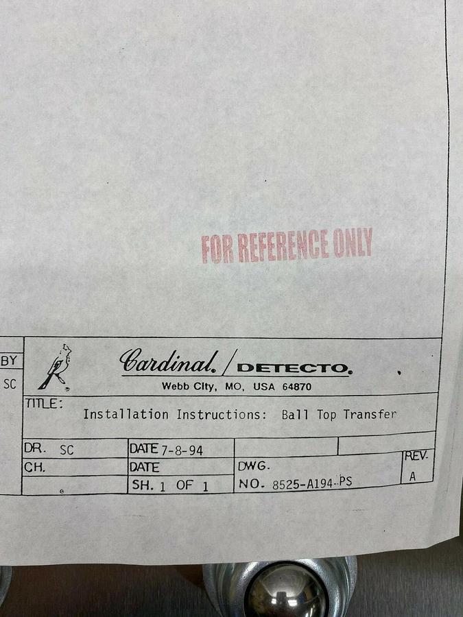 Cardinal Detecto 8525-A194 Ball Top Transfer, 18”x18” w/ Reference Sheet